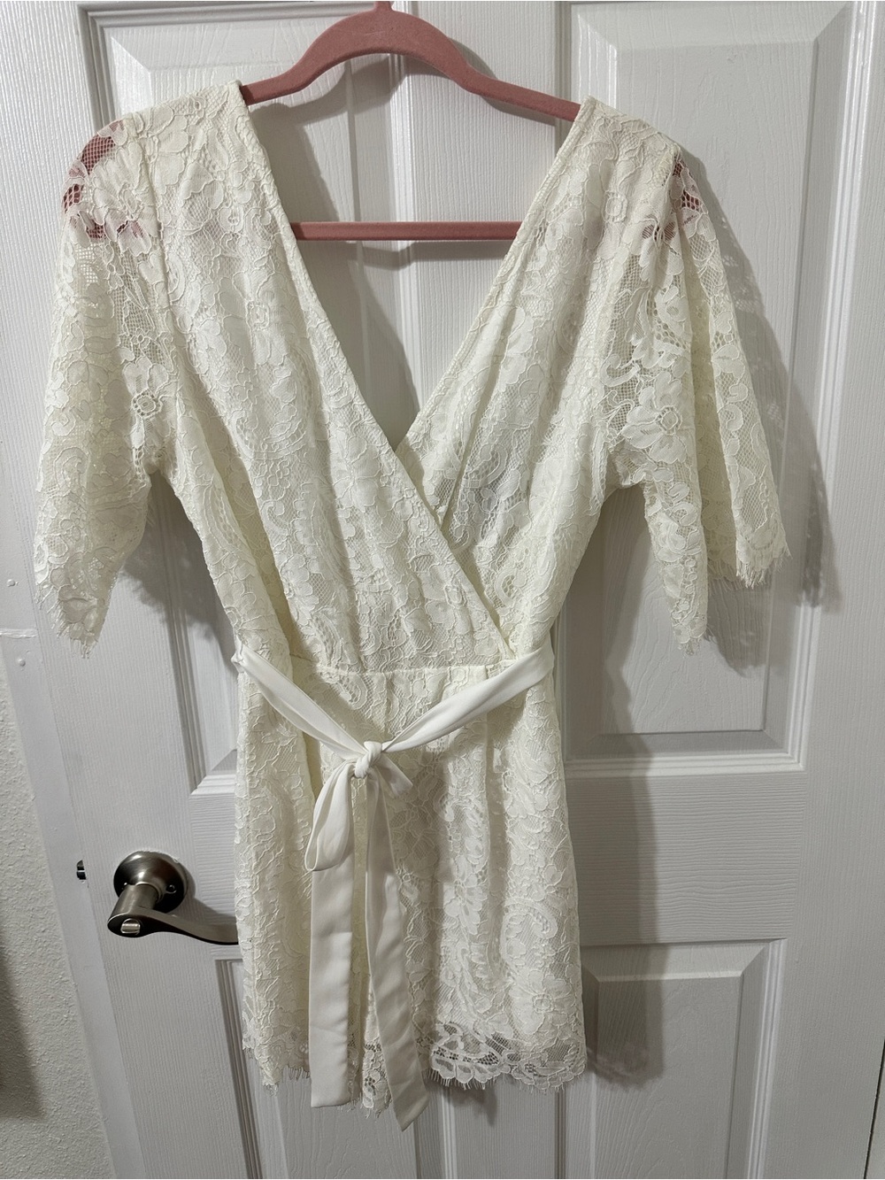 Ivory Lace Romper with Tie Waist
